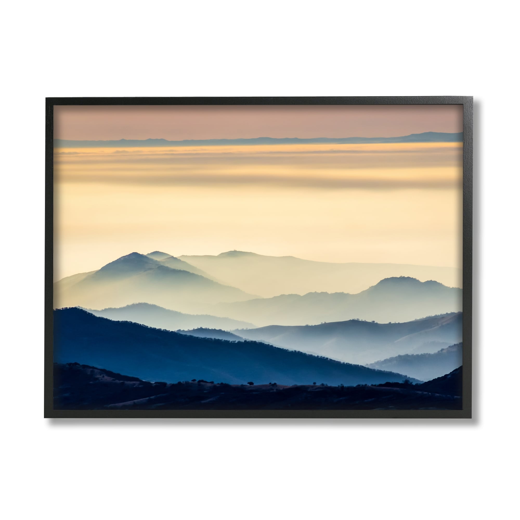 Stupell Industries Layered Foggy Sunrise Mountain Peaks Radiant Glow Photograph Black Framed Art Print Wall Art, Design by Jeff Poe Photography