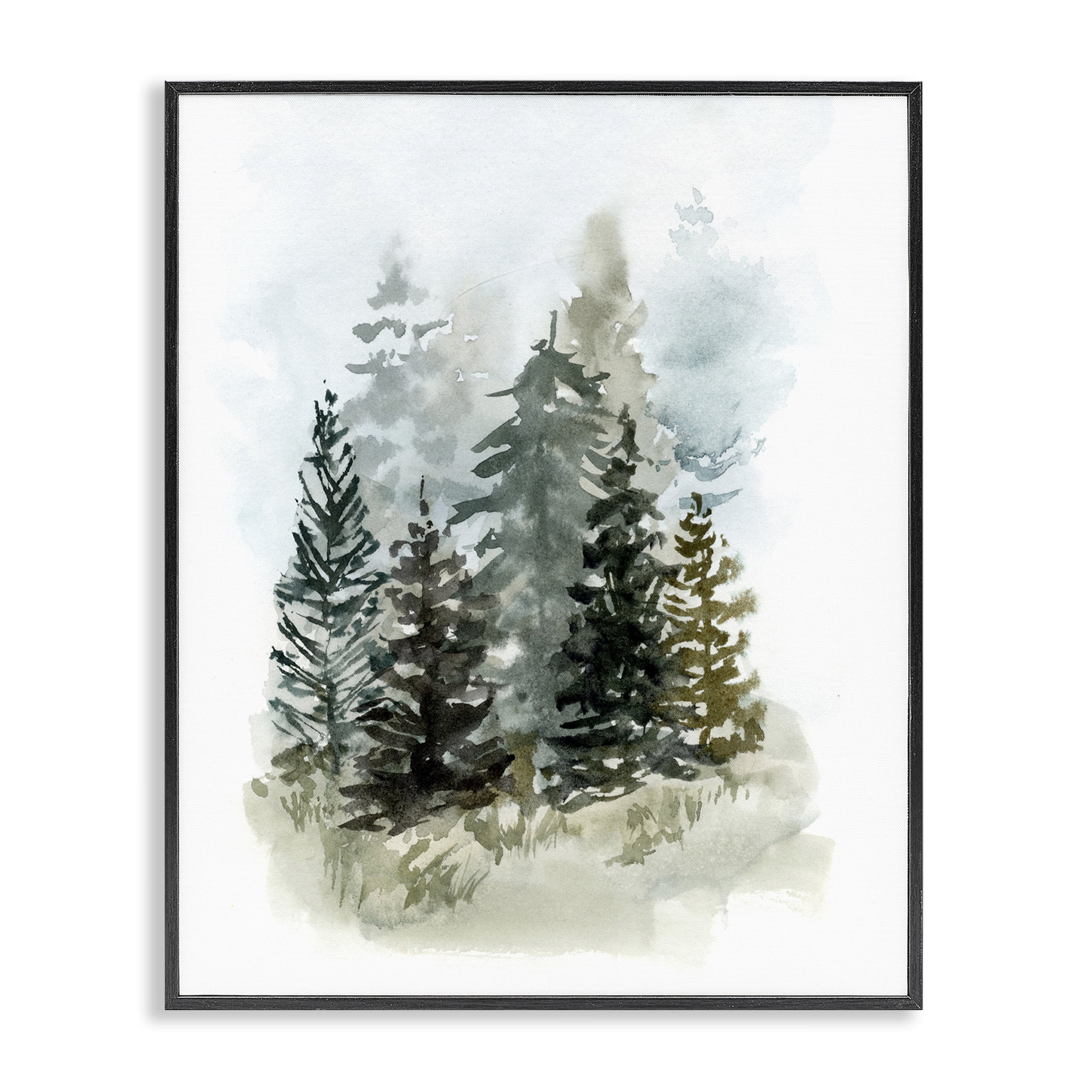 Stupell Industries Layered Forest Trees Botanical & Floral Painting Black Framed Art Print Wall Art, 24 x 30