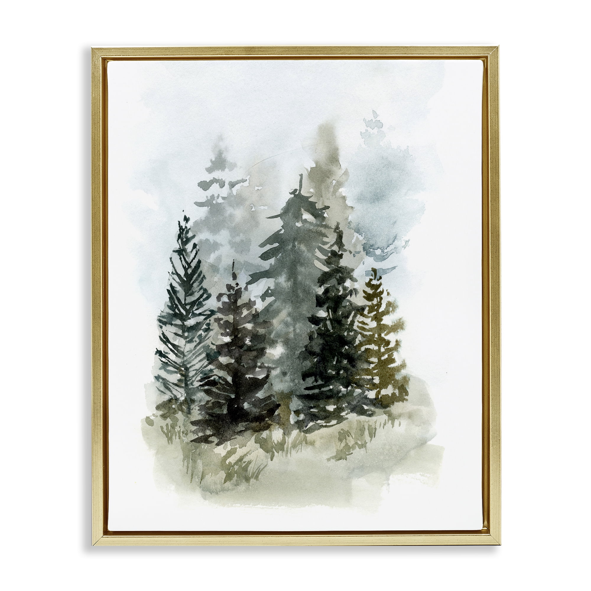 Stupell Industries Layered Forest Trees Botanical & Floral Painting Gold Floater Framed Art Print Wall Art, 17 x 21