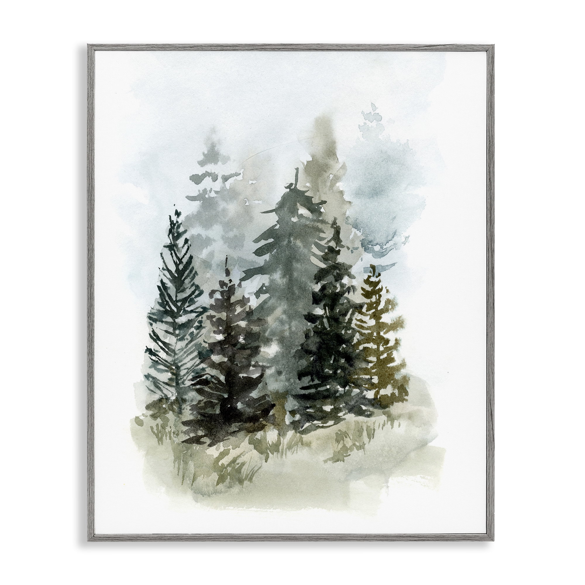 Stupell Industries Layered Forest Trees Botanical & Floral Painting Gray Framed Art Print Wall Art, 11 x 14