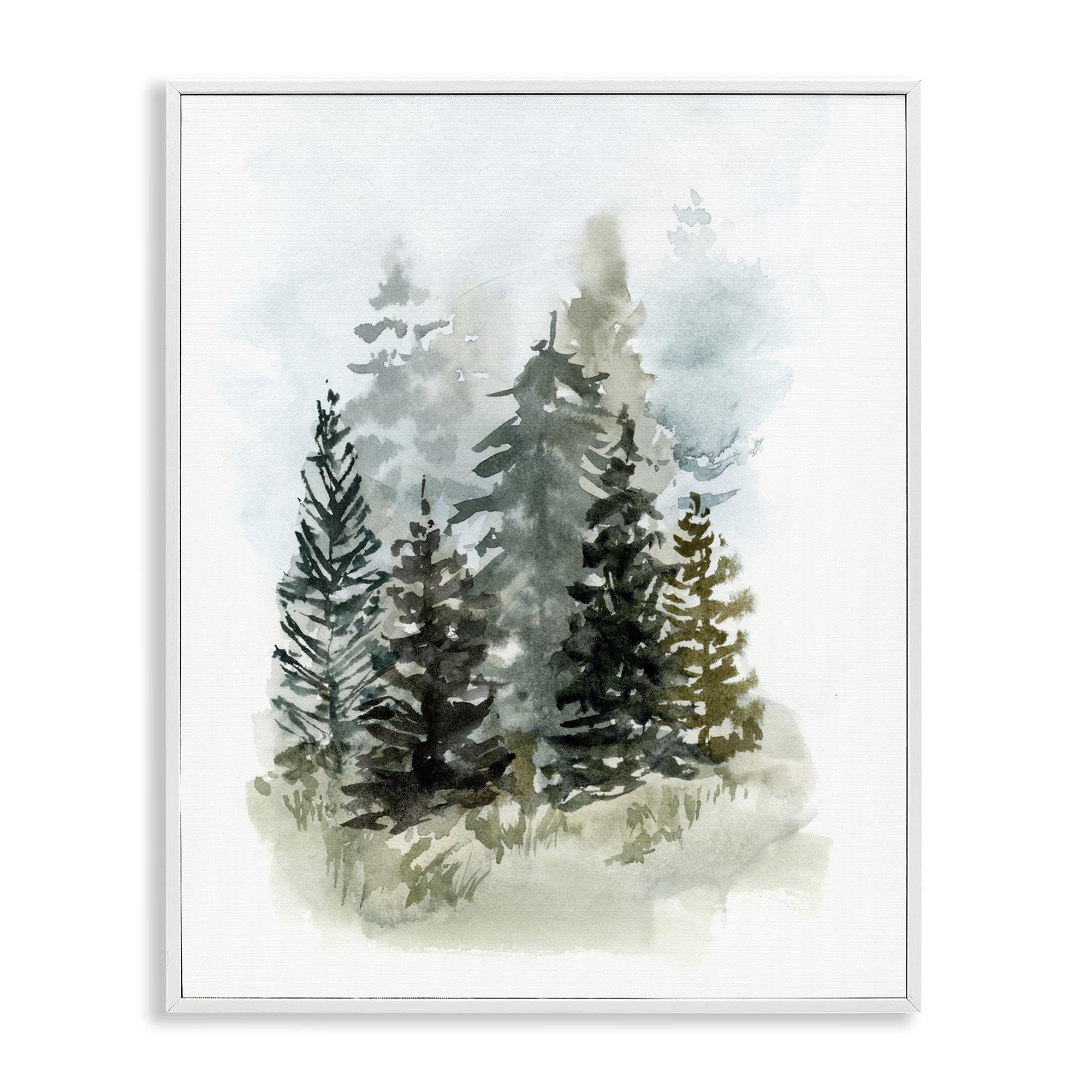Stupell Industries Layered Forest Trees Botanical & Floral Painting White Framed Art Print Wall Art, 24 x 30