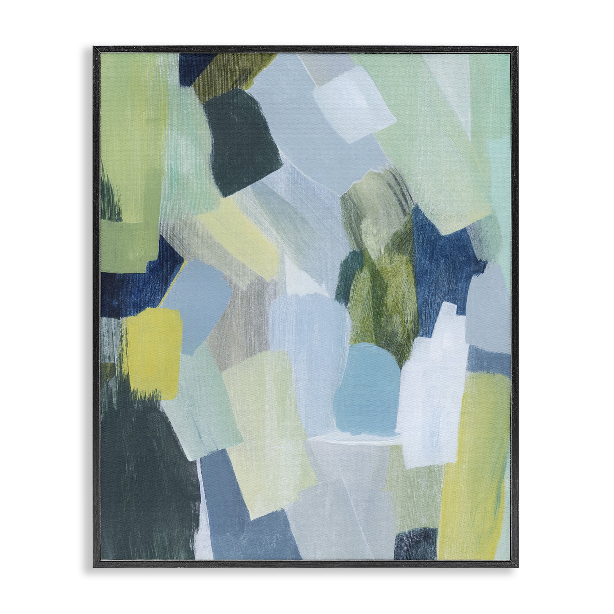 Stupell Industries Layered Green Brush Strokes Abstract Painting Black Framed Art Print Wall Art, 24 x 30