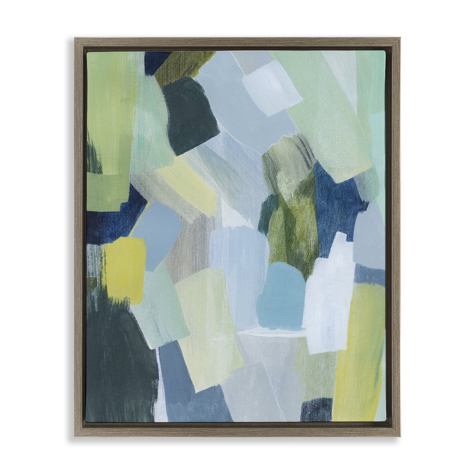 Stupell Industries Layered Green Brush Strokes Abstract Painting Brown Floater Framed Canvas Art Print Wall Art, 25 x 31