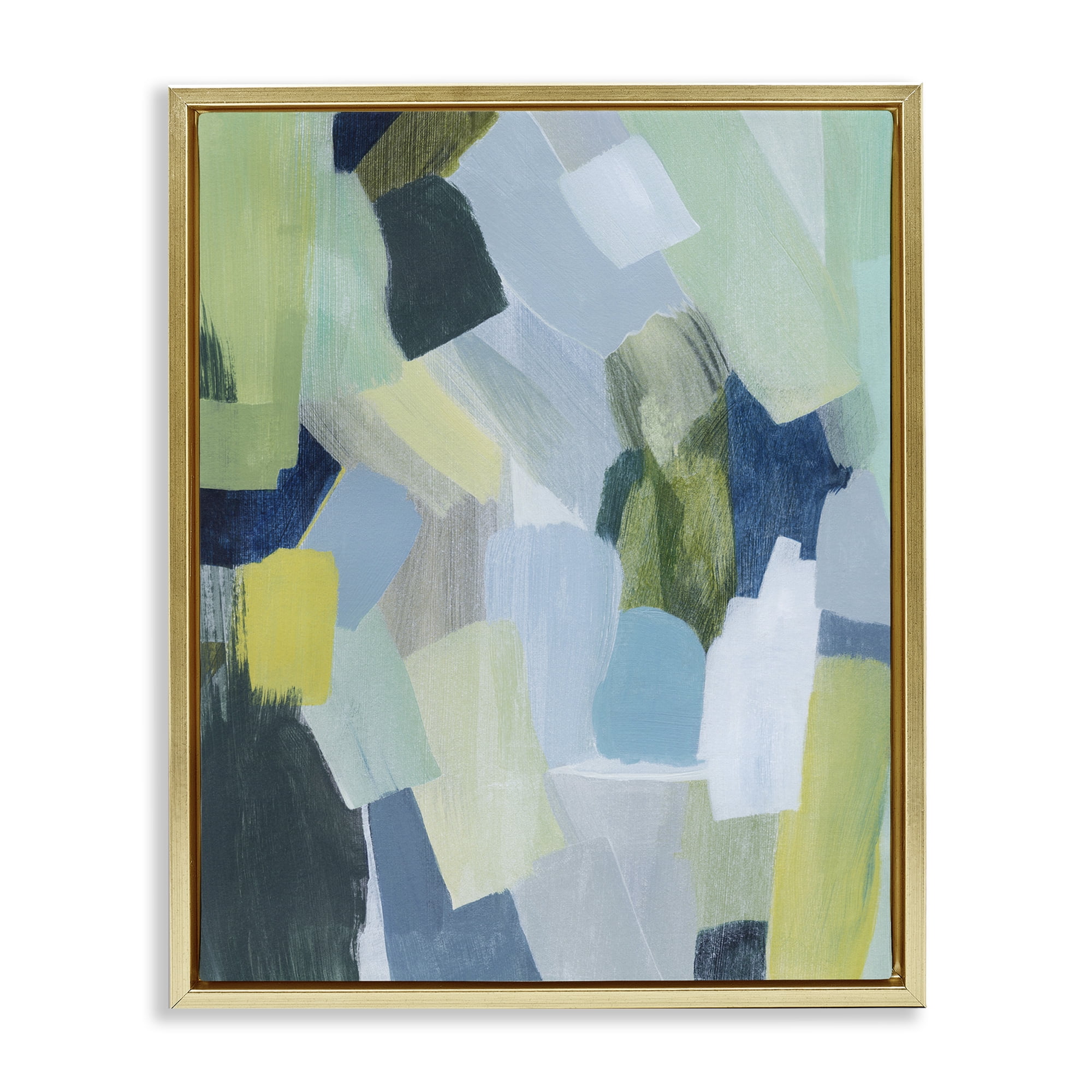 Stupell Industries Layered Green Brush Strokes Abstract Painting Gold Floater Framed Canvas Art Print Wall Art, 17 x 21