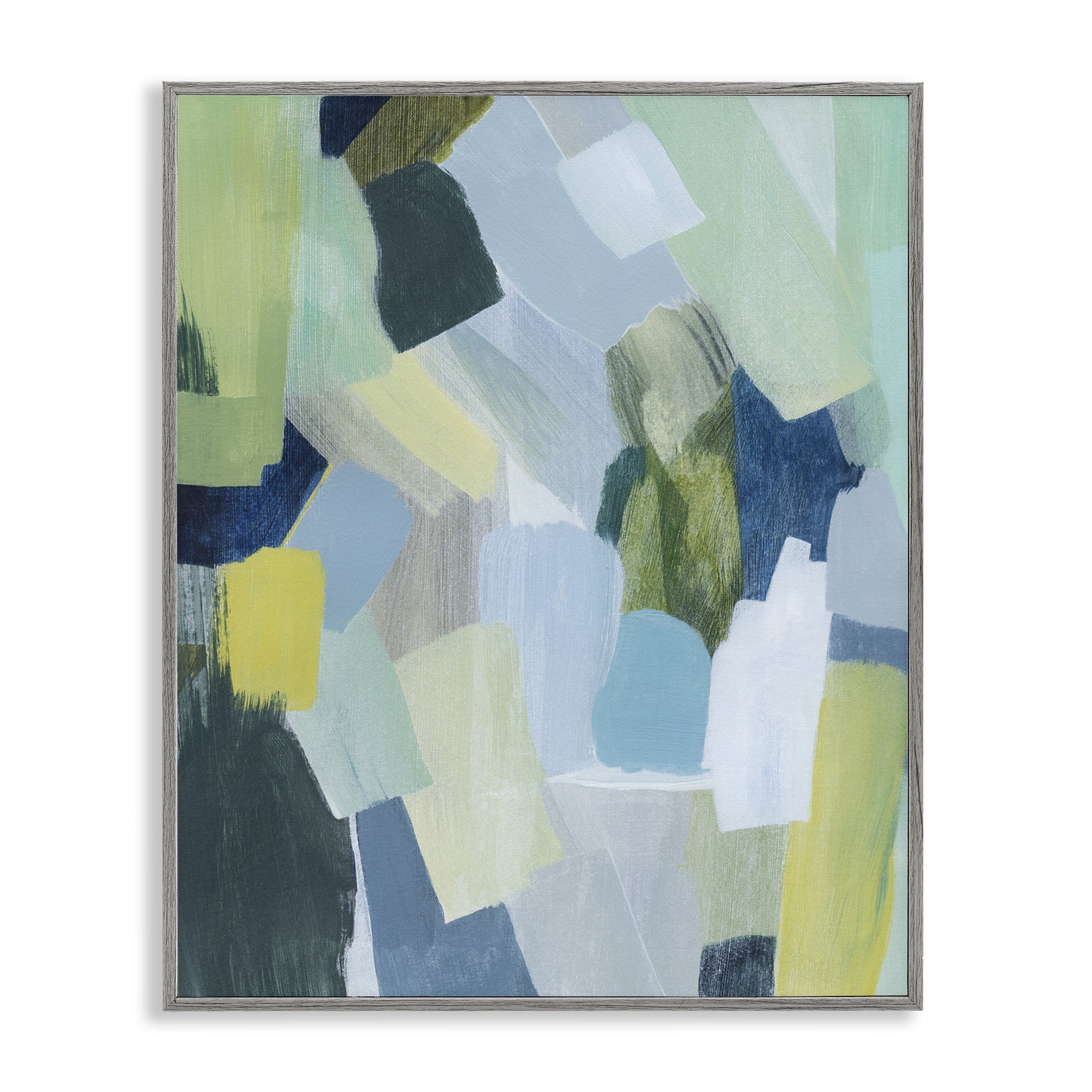 Stupell Industries Layered Green Brush Strokes Abstract Painting Gray Framed Art Print Wall Art, 16 x 20