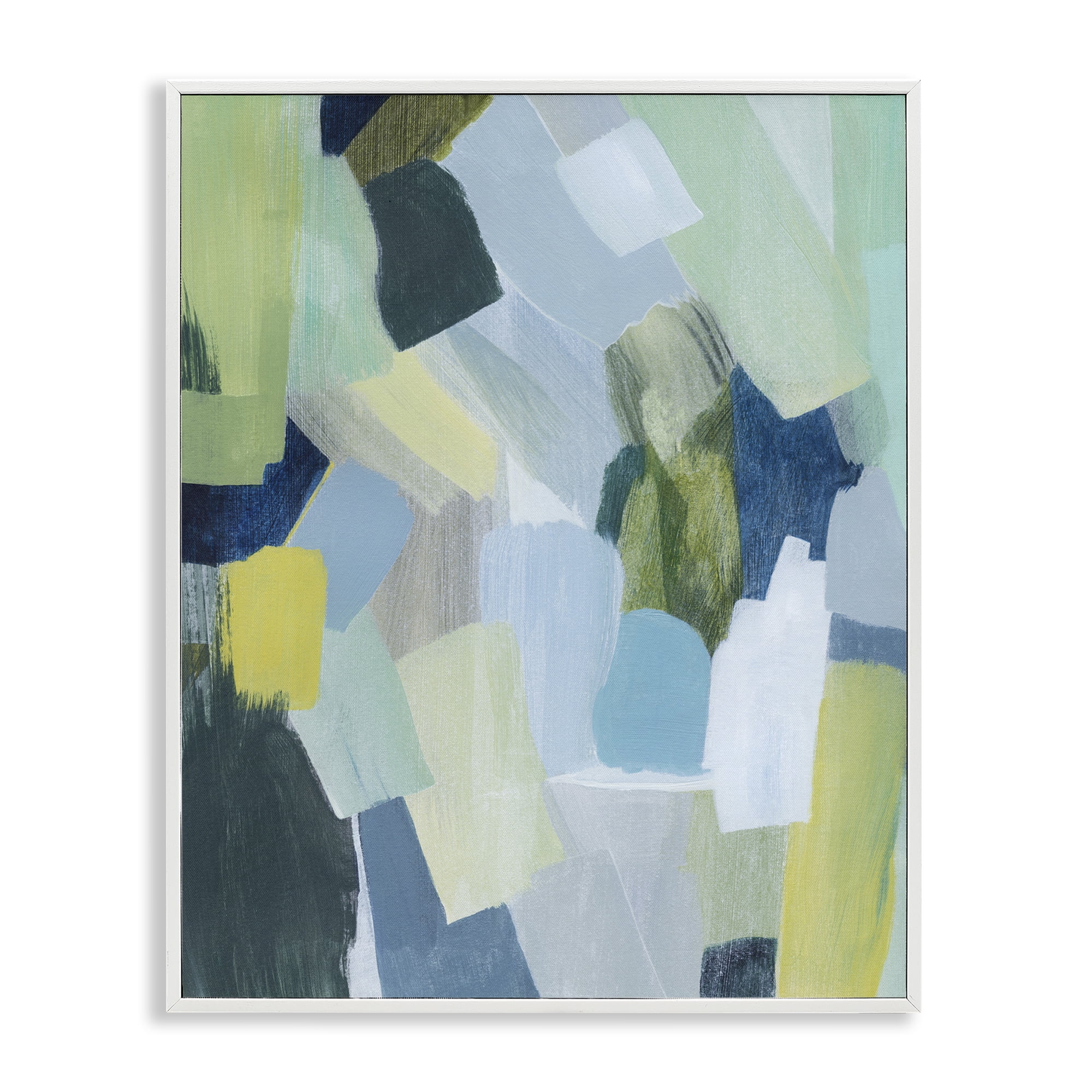 Stupell Industries Layered Green Brush Strokes Abstract Painting White Framed Art Print Wall Art, 24 x 30