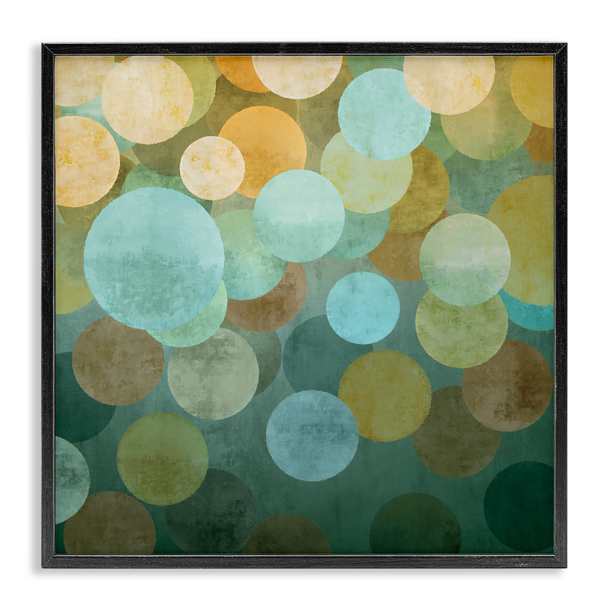 Stupell Industries Layered Green Circles Abstract Painting Black Framed Art Print Wall Art, 17 x 17