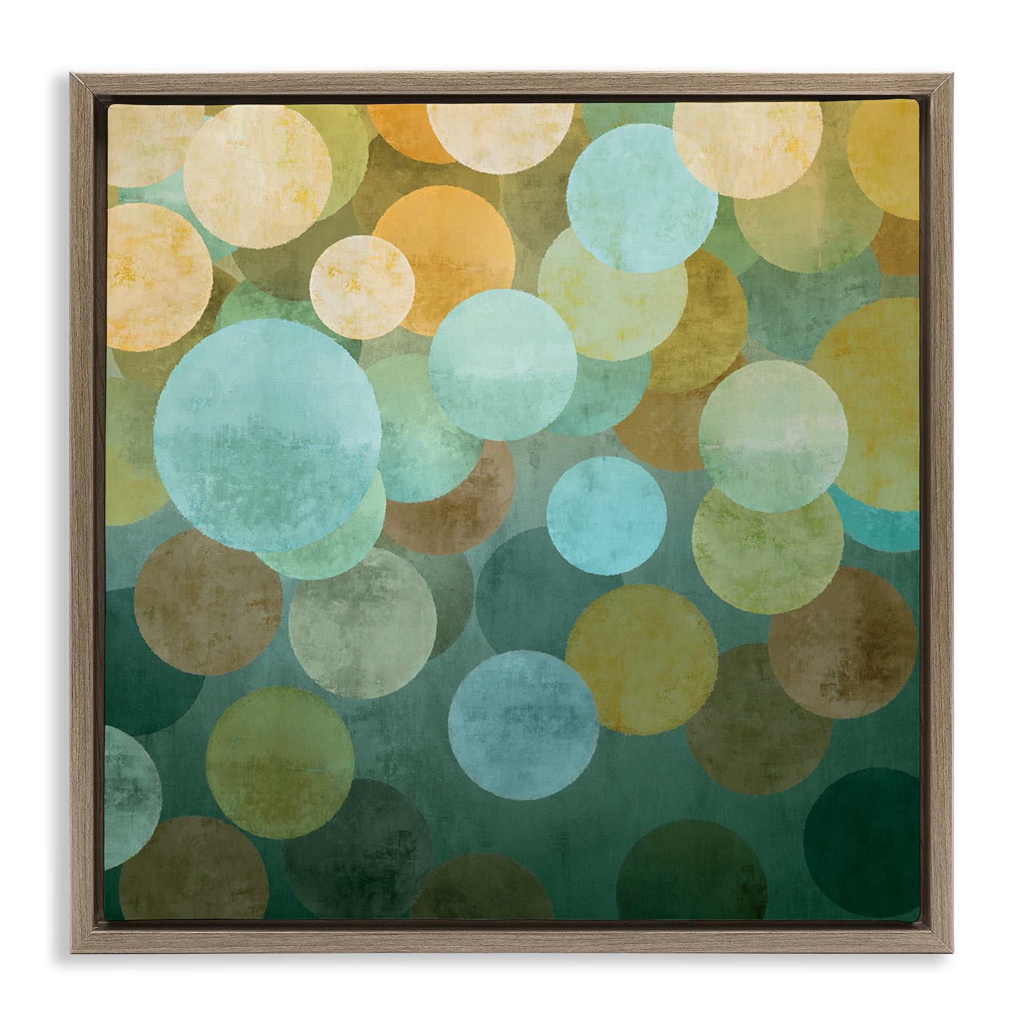 Stupell Industries Layered Green Circles Abstract Painting Brown Floater Framed Canvas Art Print Wall Art, 25 x 25