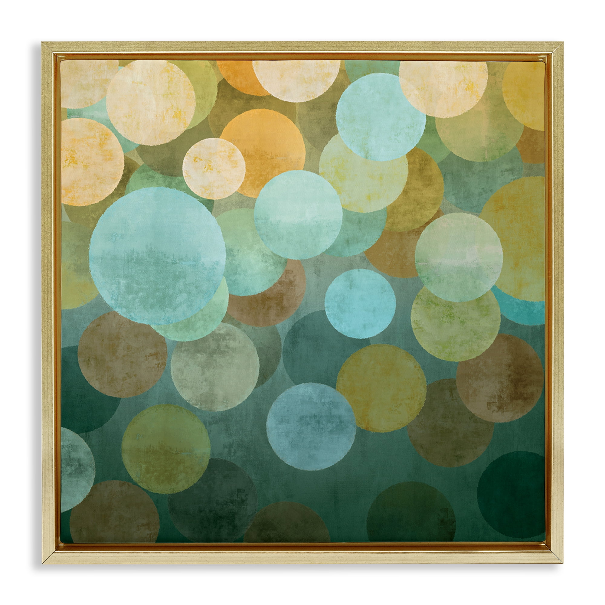 Stupell Industries Layered Green Circles Abstract Painting Gold Floater Framed Canvas Art Print Wall Art, 25 x 25
