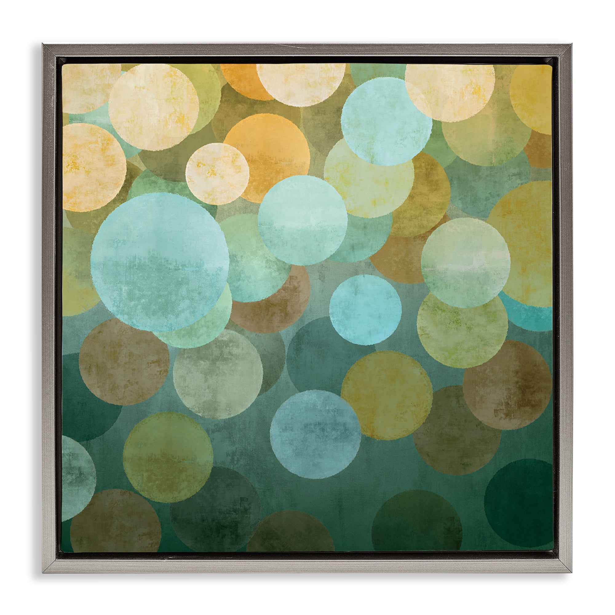 Stupell Industries Layered Green Circles Abstract Painting Gray Floater Framed Canvas Art Print Wall Art, 25 x 25