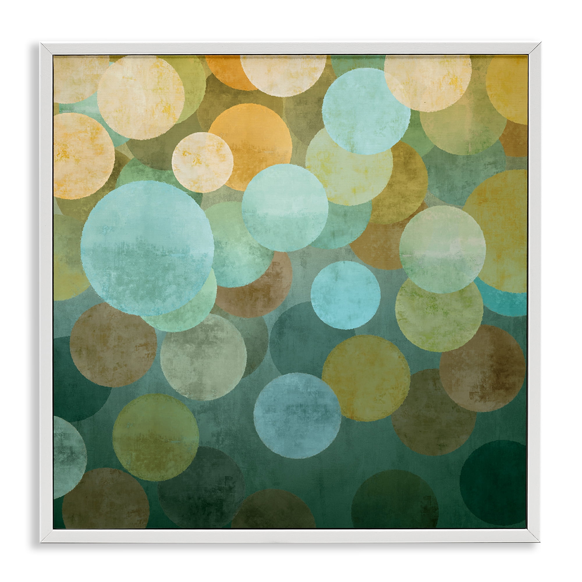 Stupell Industries Layered Green Circles Abstract Painting White Framed Art Print Wall Art, 12 x 12