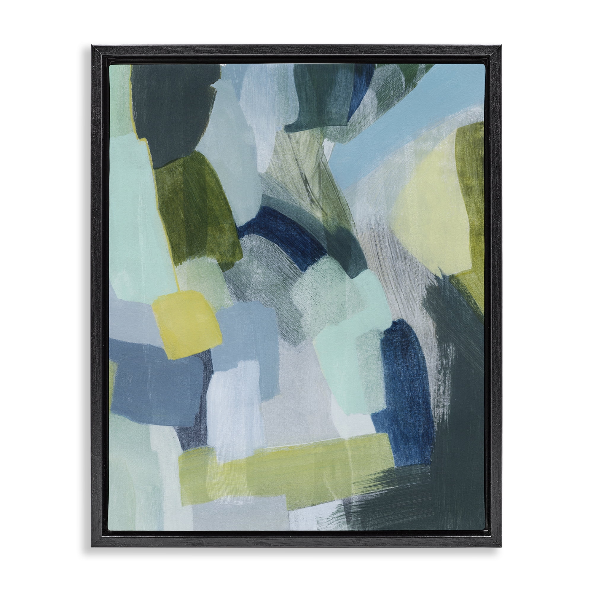 Stupell Industries Layered Green Paint Strokes Abstract Painting Black Floater Framed Canvas Art Print Wall Art, 17 x 21