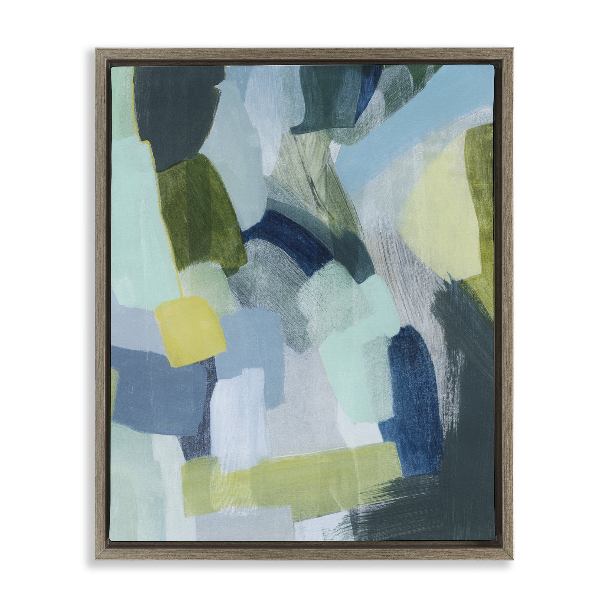 Stupell Industries Layered Green Paint Strokes Abstract Painting Brown Floater Framed Canvas Art Print Wall Art, 25 x 31