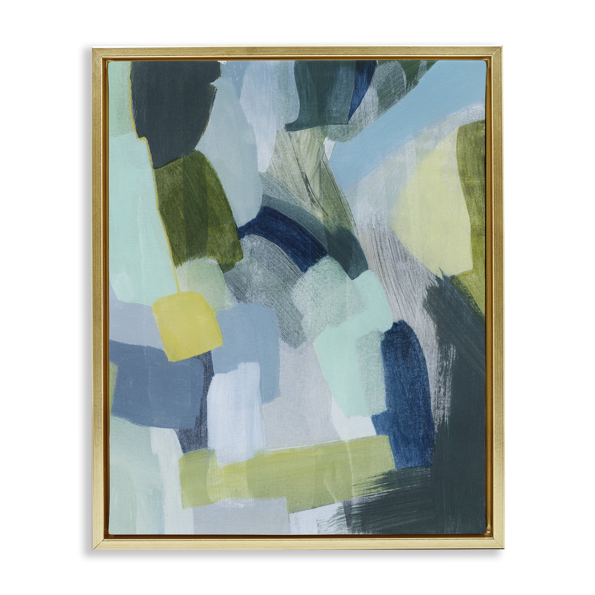 Stupell Industries Layered Green Paint Strokes Abstract Painting Gold Floater Framed Canvas Art Print Wall Art, 17 x 21