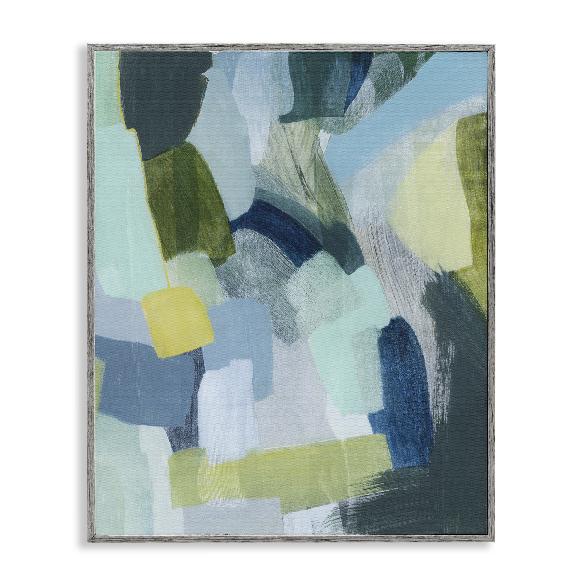 Stupell Industries Layered Green Paint Strokes Abstract Painting Gray Framed Art Print Wall Art, 11 x 14