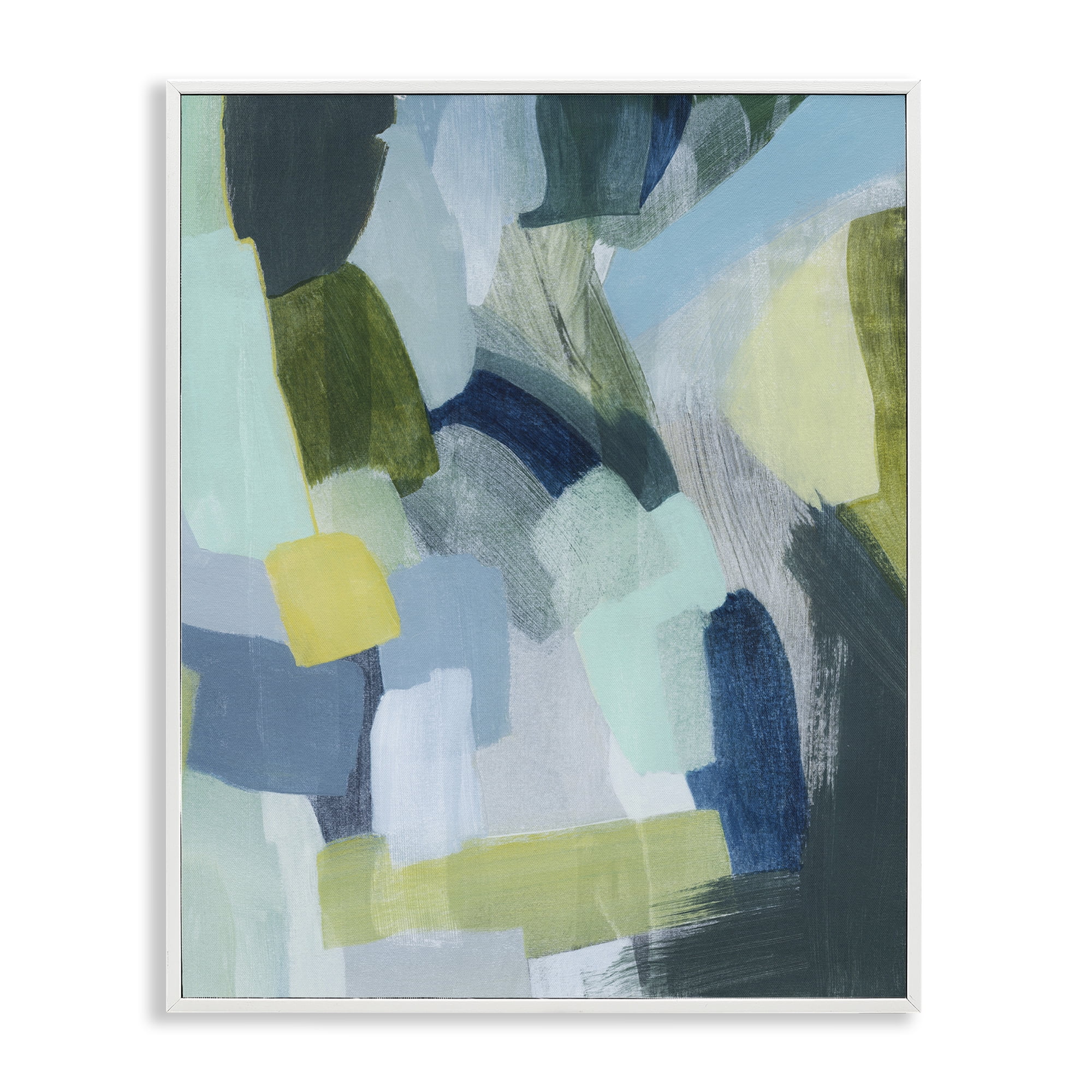 Stupell Industries Layered Green Paint Strokes Abstract Painting White Framed Art Print Wall Art, 24 x 30
