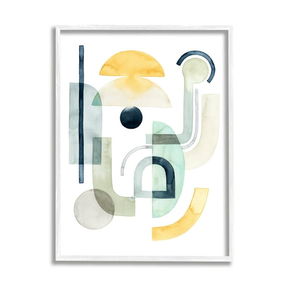 Stupell Industries Layered Industrial Shapes Modern Abstract Collage Green Yellow Modern Painting White Framed Art Print Wall Art, 11 x 14, Design by Grace Popp