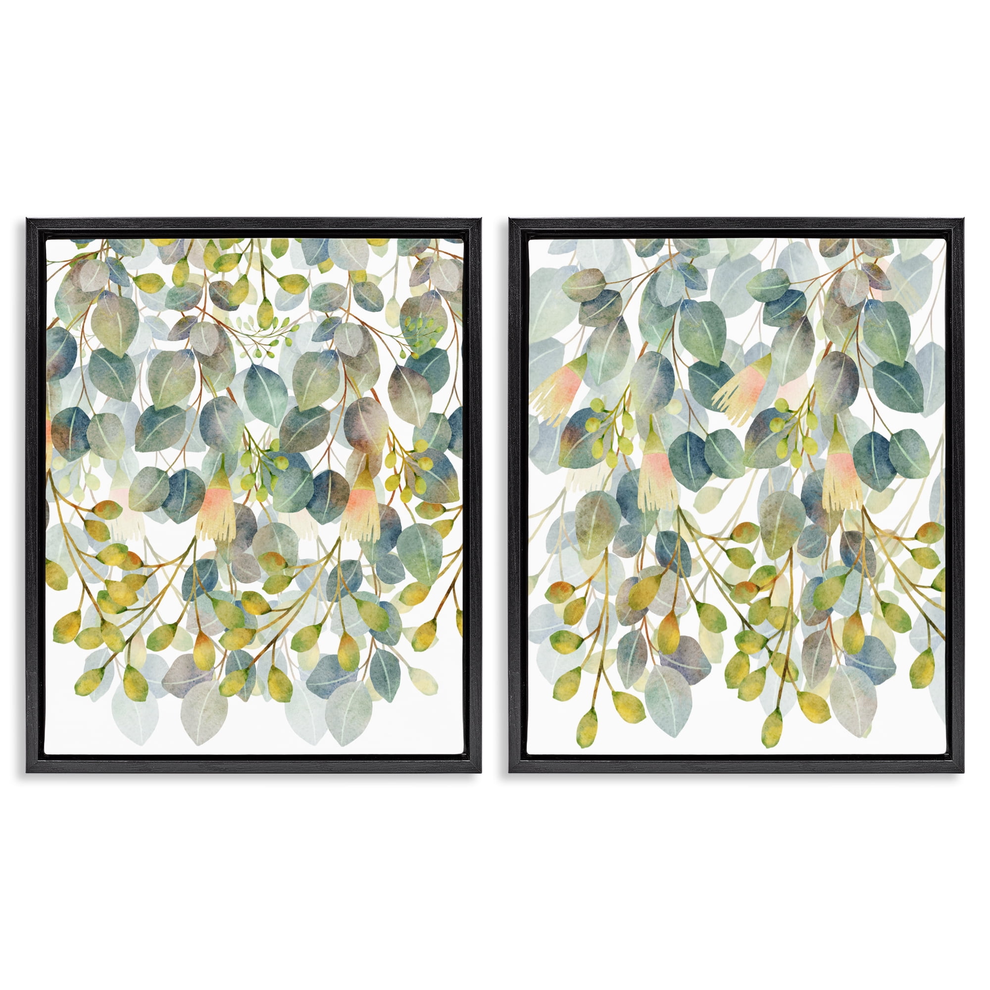Stupell Industries Layered Ivy Hanging Botanicals 2 Piece Black Framed Floater Canvas Set, design by Marcus Prime