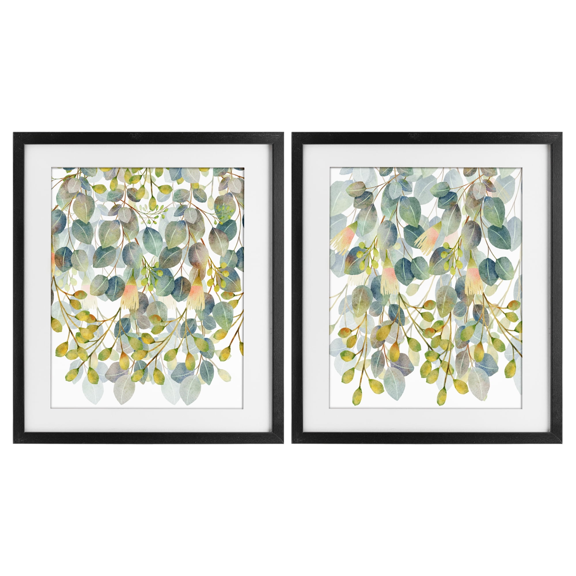 Stupell Industries Layered Ivy Hanging Botanicals 2 Piece Black Framed Print Under Glass Set, design by Marcus Prime