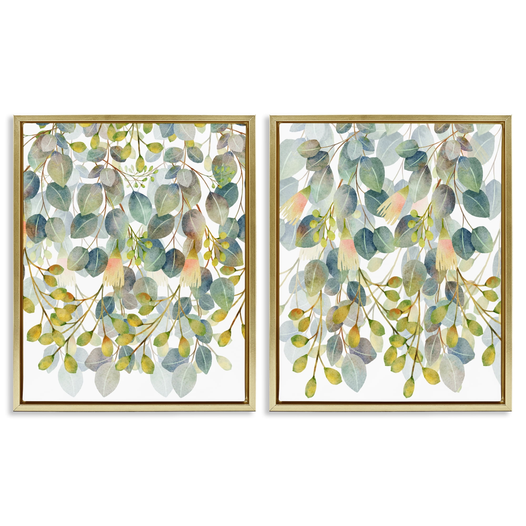 Stupell Industries Layered Ivy Hanging Botanicals 2 Piece Gold Framed Floater Canvas Set, design by Marcus Prime