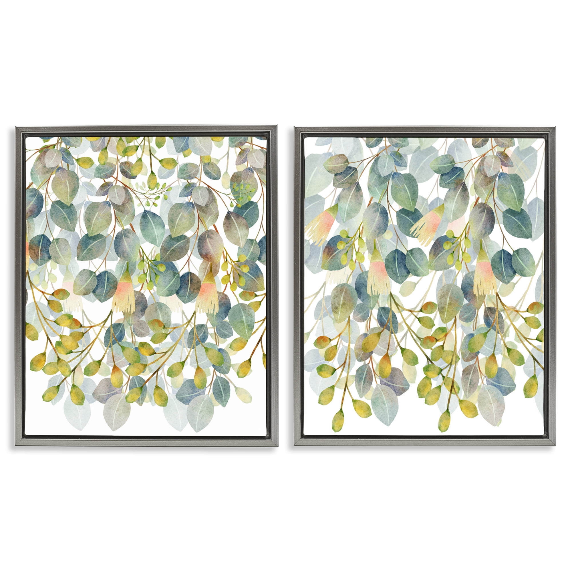 Stupell Industries Layered Ivy Hanging Botanicals 2 Piece Gray Framed Floater Canvas Set, design by Marcus Prime