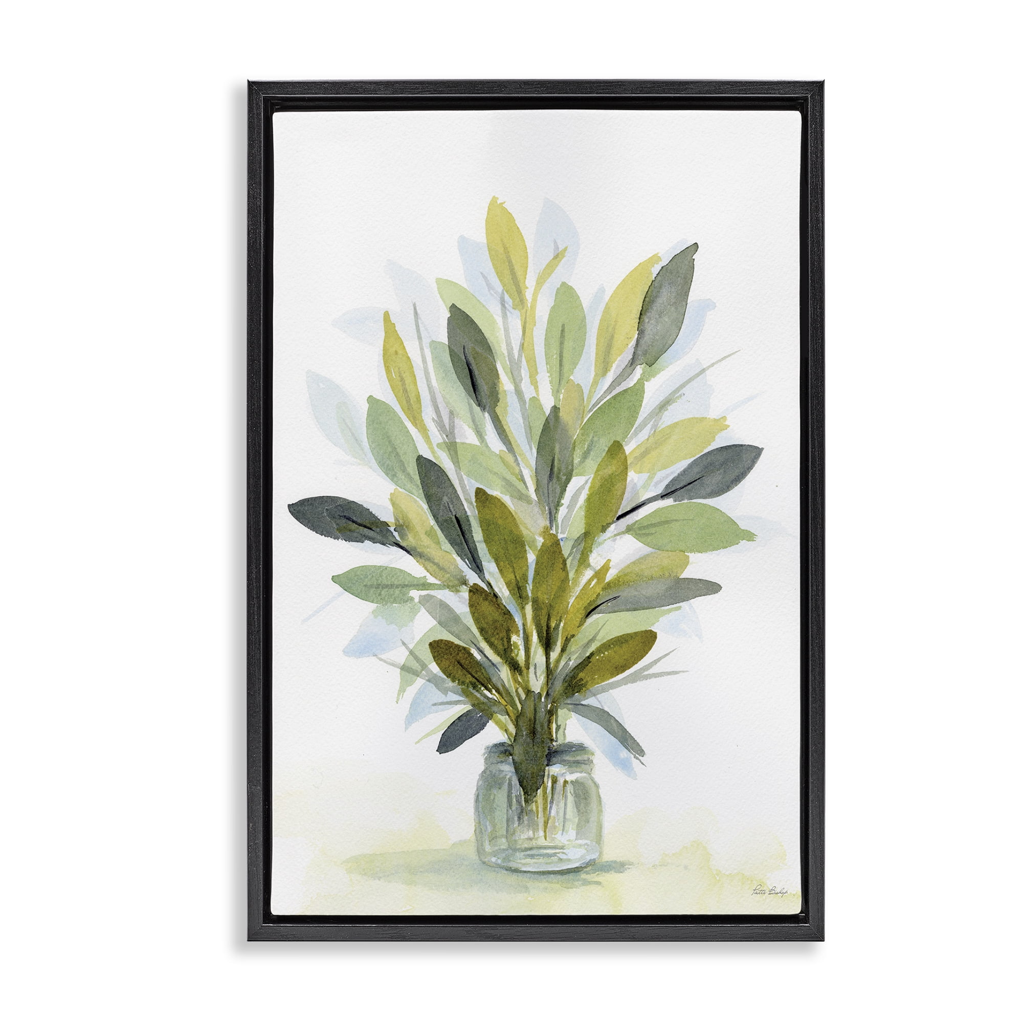 Stupell Industries Layered Leaves in Jar Botanical & Floral Painting Black Floater Framed Art Print Wall Art, 21 x 31