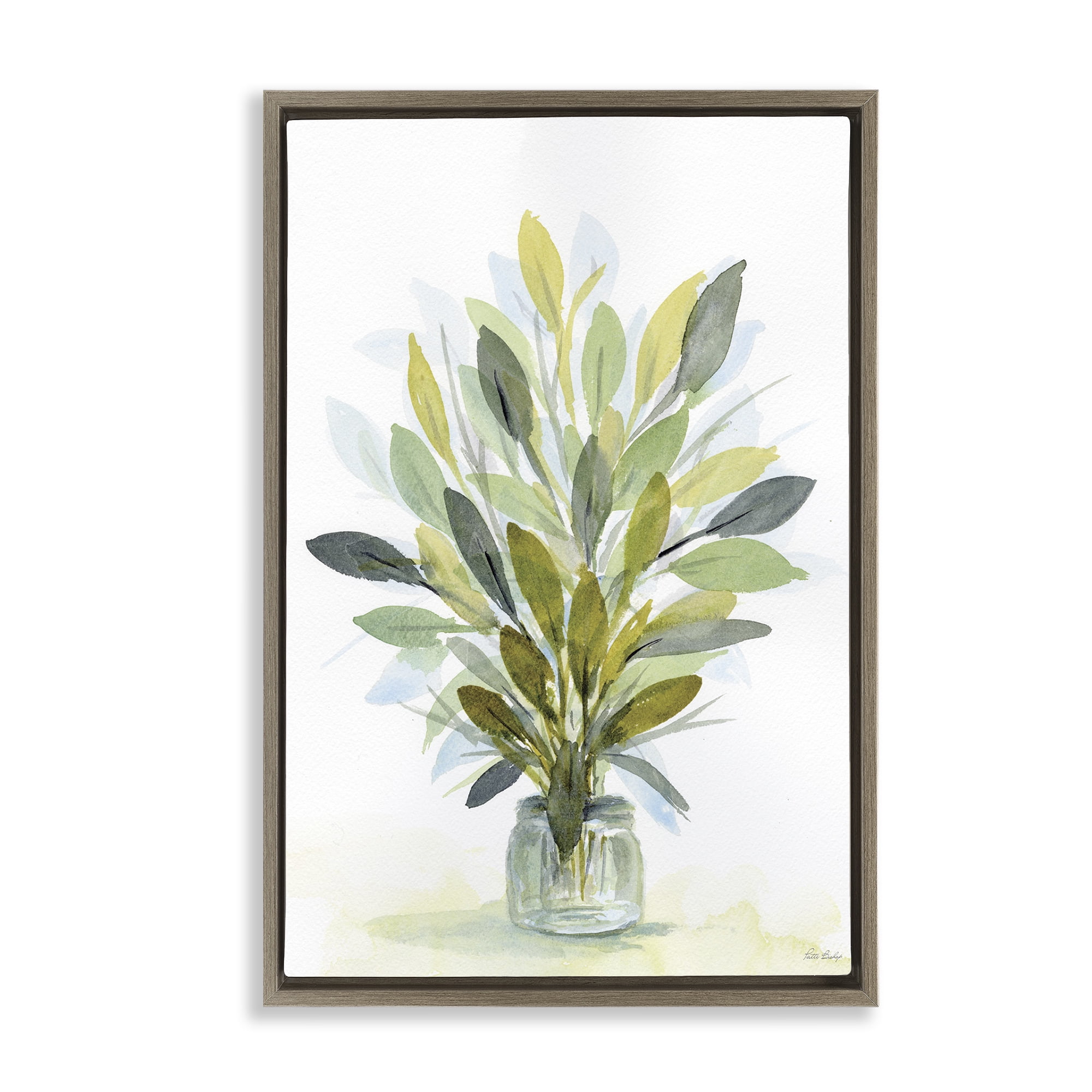 Stupell Industries Layered Leaves in Jar Botanical & Floral Painting Brown Floater Framed Art Print Wall Art, 21 x 31