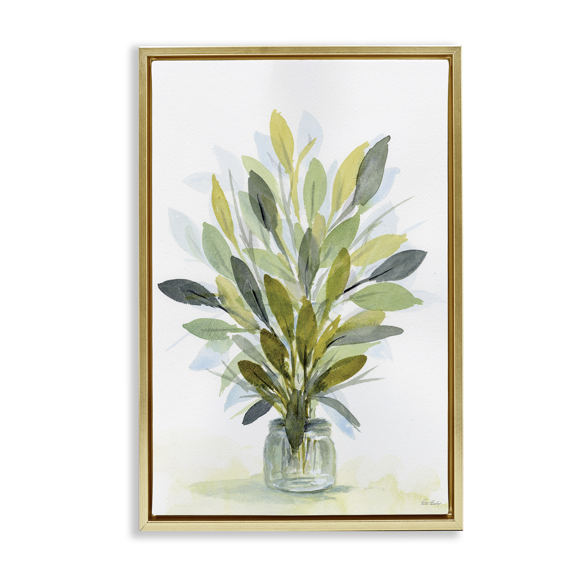 Stupell Industries Layered Leaves in Jar Botanical & Floral Painting Gold Floater Framed Art Print Wall Art, 17 x 25