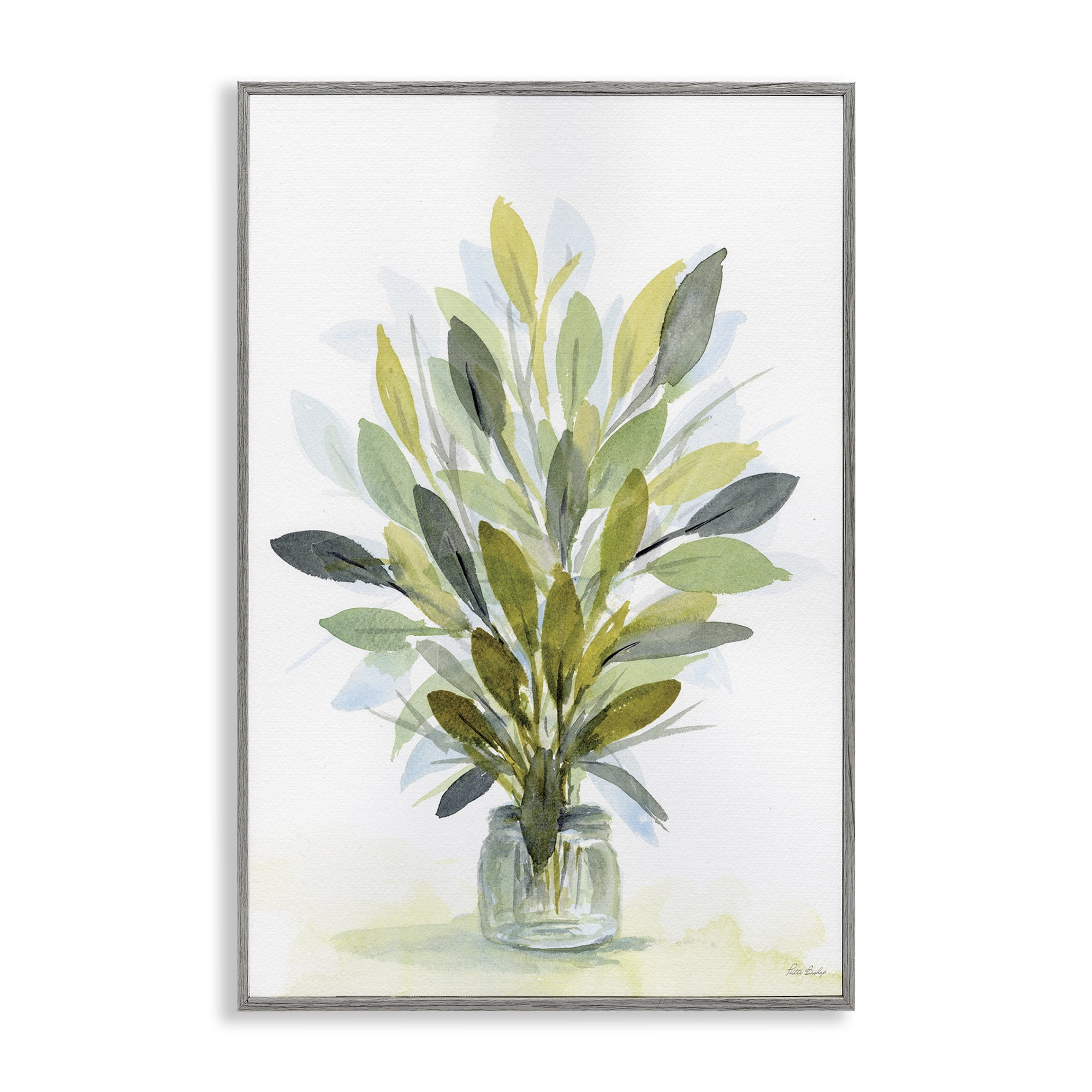 Stupell Industries Layered Leaves in Jar Botanical & Floral Painting Gray Framed Art Print Wall Art, 16 x 24