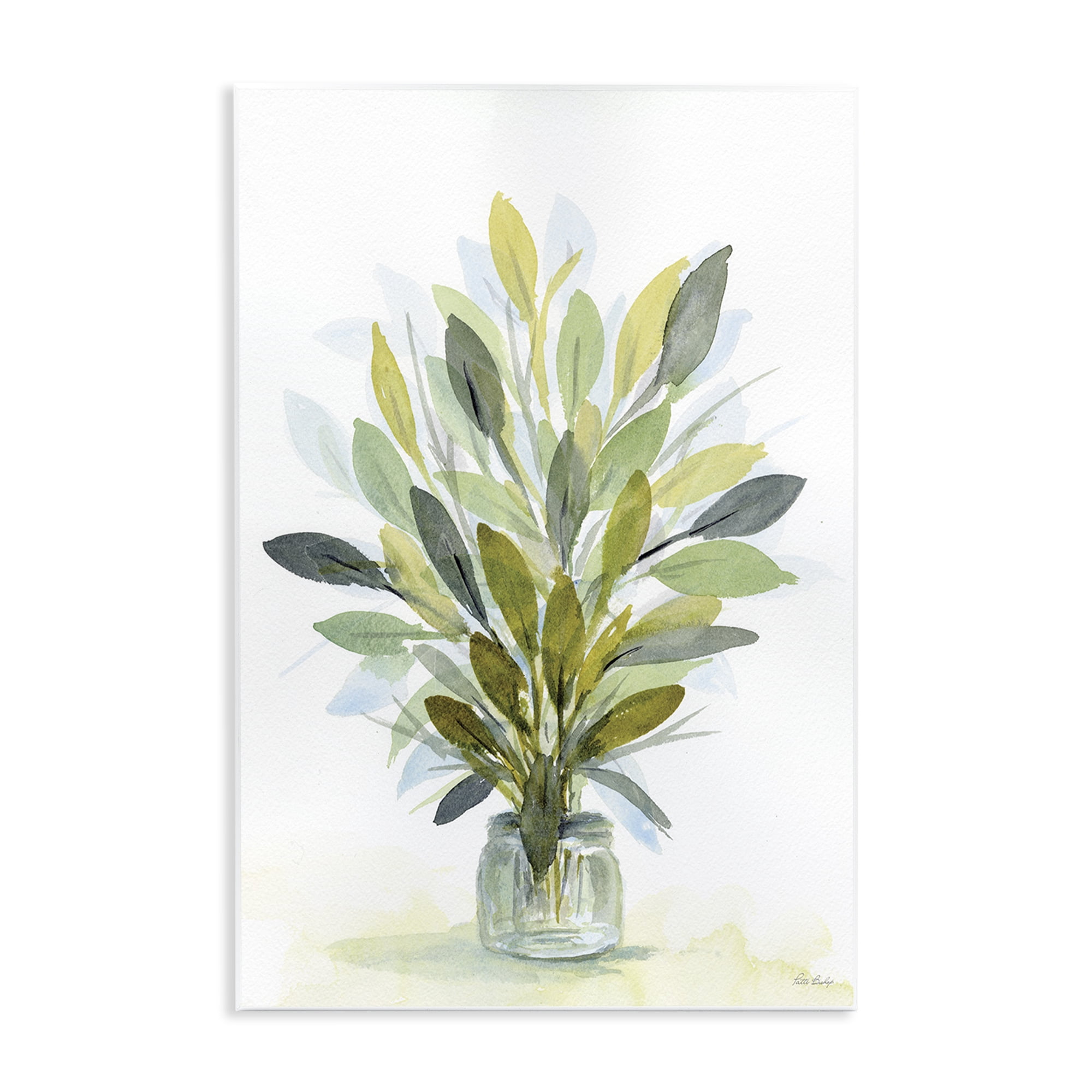 Stupell Industries Layered Leaves in Jar Botanical & Floral Painting Unframed Art Print Wall Art, 13 x 19