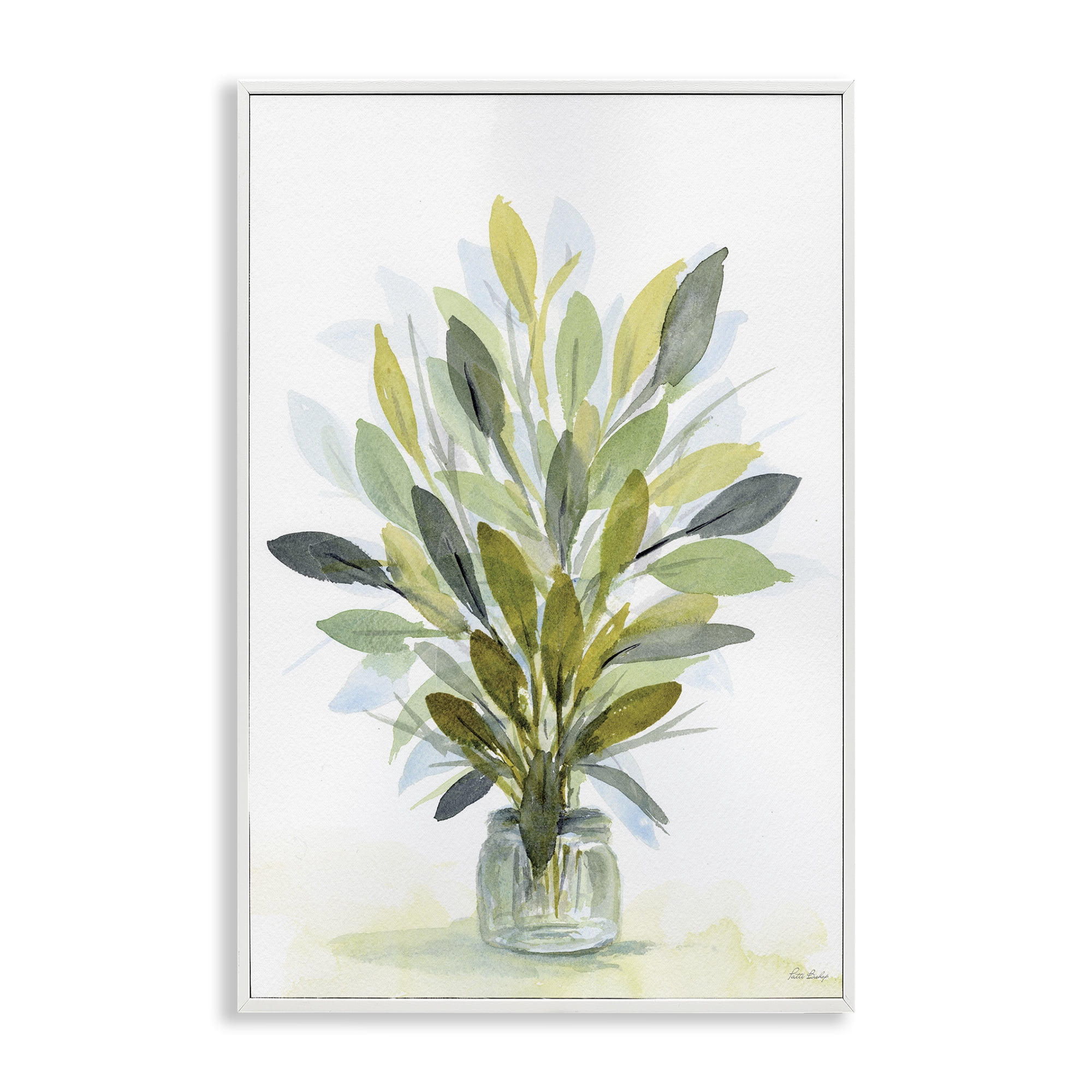 Stupell Industries Layered Leaves in Jar Botanical & Floral Painting White Framed Art Print Wall Art, 12 x 18