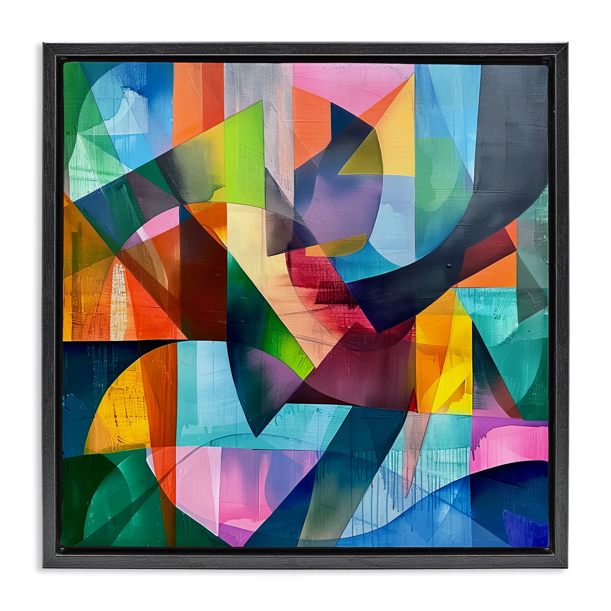 Stupell Industries Layered Luminous Shapes Abstract Painting Black Floater Framed Canvas Art Print Wall Art, 18 x 18