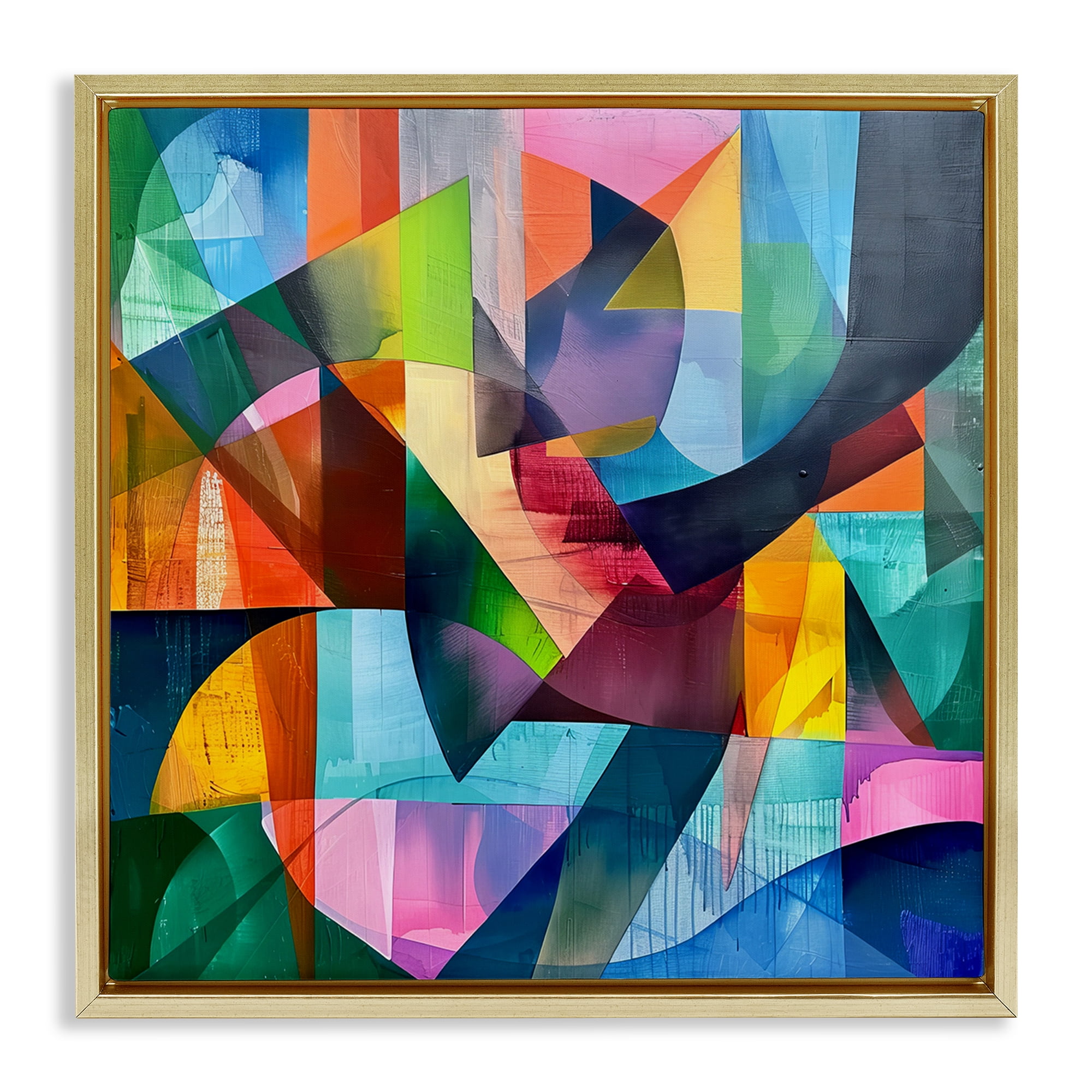 Stupell Industries Layered Luminous Shapes Abstract Painting Gold Floater Framed Canvas Art Print Wall Art, 18 x 18
