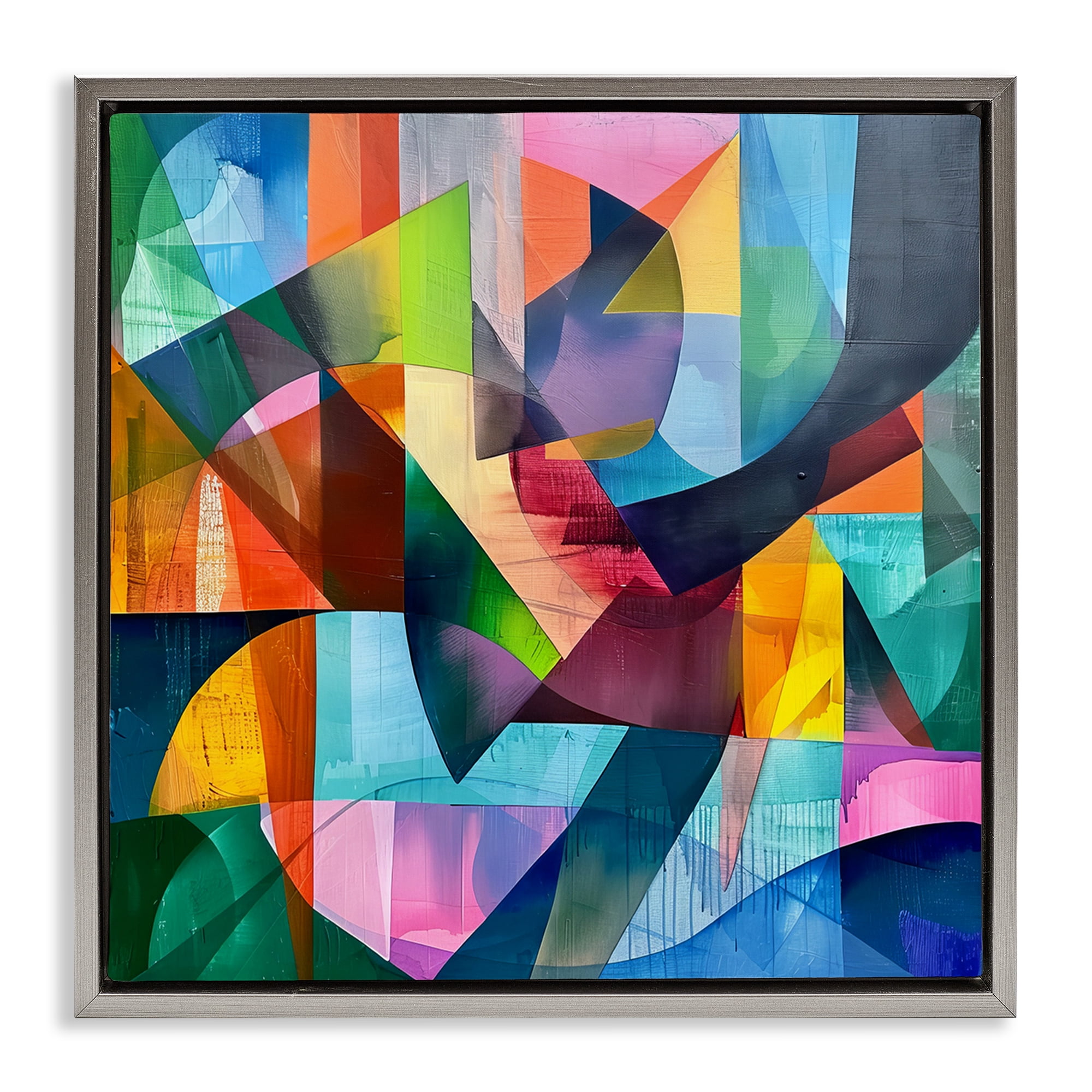 Stupell Industries Layered Luminous Shapes Abstract Painting Gray Floater Framed Canvas Art Print Wall Art, 18 x 18