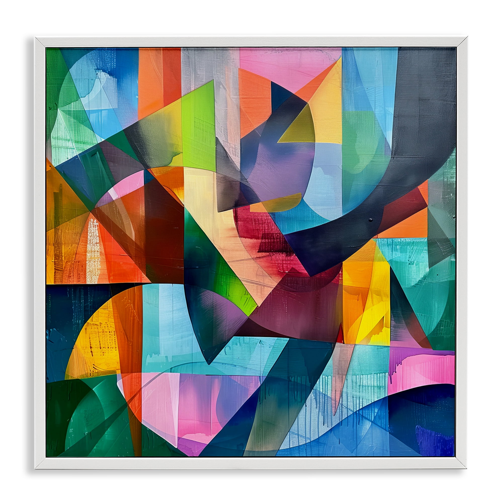 Stupell Industries Layered Luminous Shapes Abstract Painting White Framed Art Print Wall Art, 24 x 24