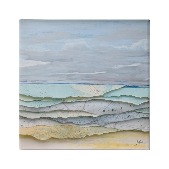 Stupell Industries Layered Map Clippings Beach Shoreline Abstract Collage Painting Gallery Wrapped Canvas Print Wall Art, Design by Stacy Gresell