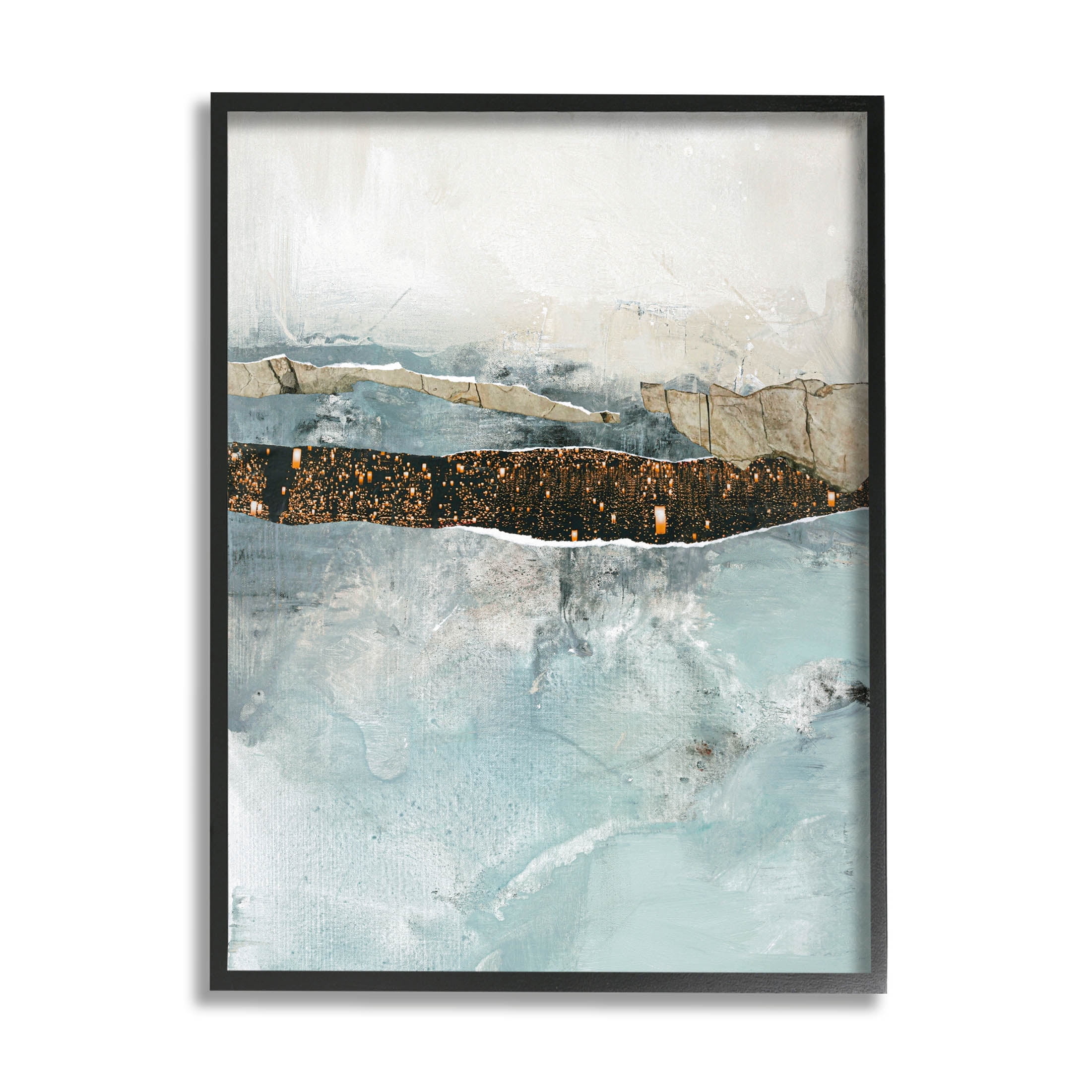 Stupell Industries Layered Mixed Media Collage Painting Black Framed Art Print Wall Art, Design by Design Fabrikken