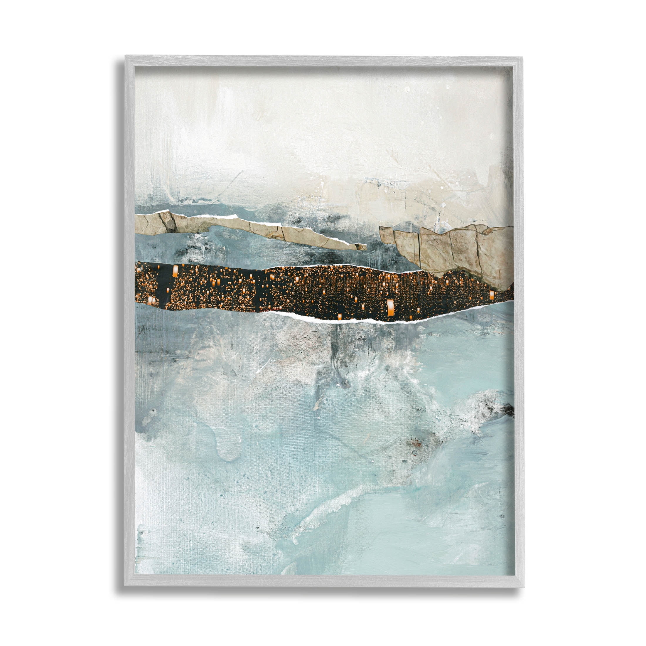 Stupell Industries Layered Mixed Media Collage Painting Gray Framed Art Print Wall Art, Design by Design Fabrikken