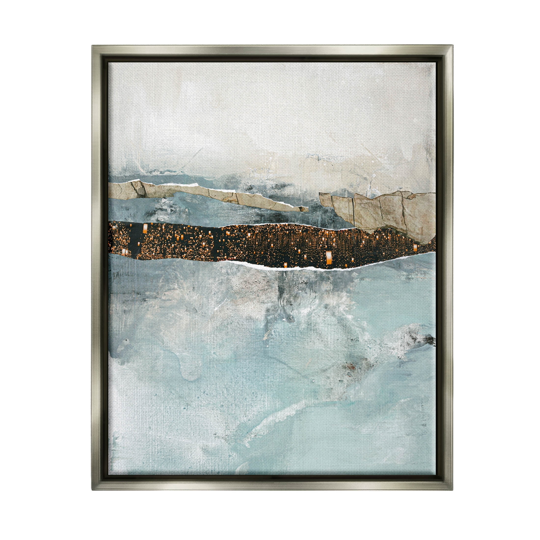 Stupell Industries Layered Mixed Media Collage Painting Luster Gray Floating Framed Canvas Print Wall Art, Design by Design Fabrikken