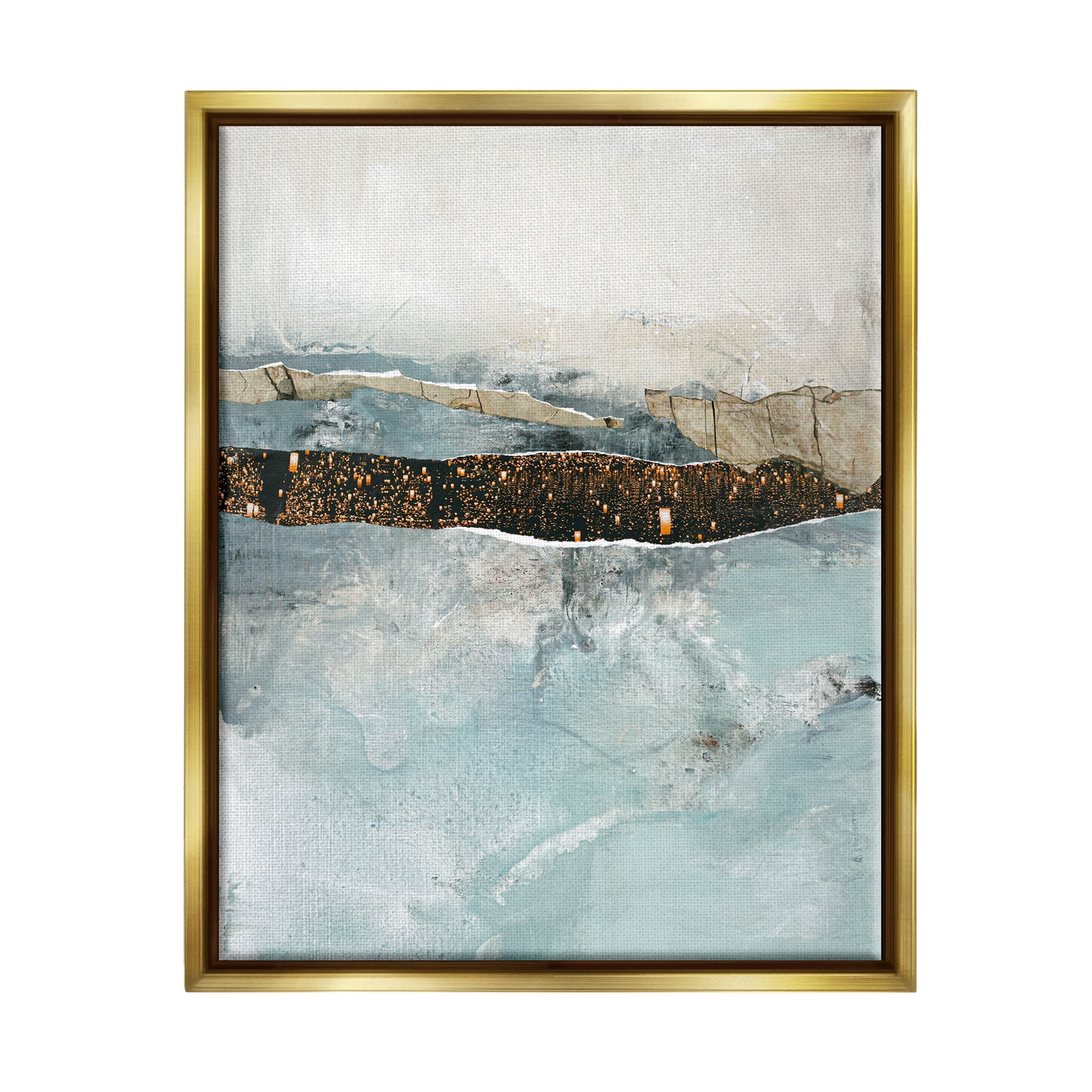 Stupell Industries Layered Mixed Media Collage Painting Metallic Gold Floating Framed Canvas Print Wall Art, Design by Design Fabrikken
