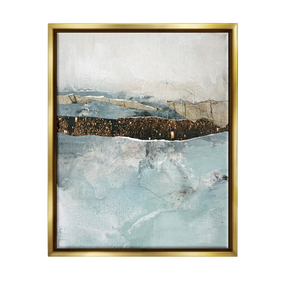 Stupell Industries Layered Mixed Media Collage Painting Metallic Gold Floating Framed Canvas Print Wall Art, Design by Design Fabrikken