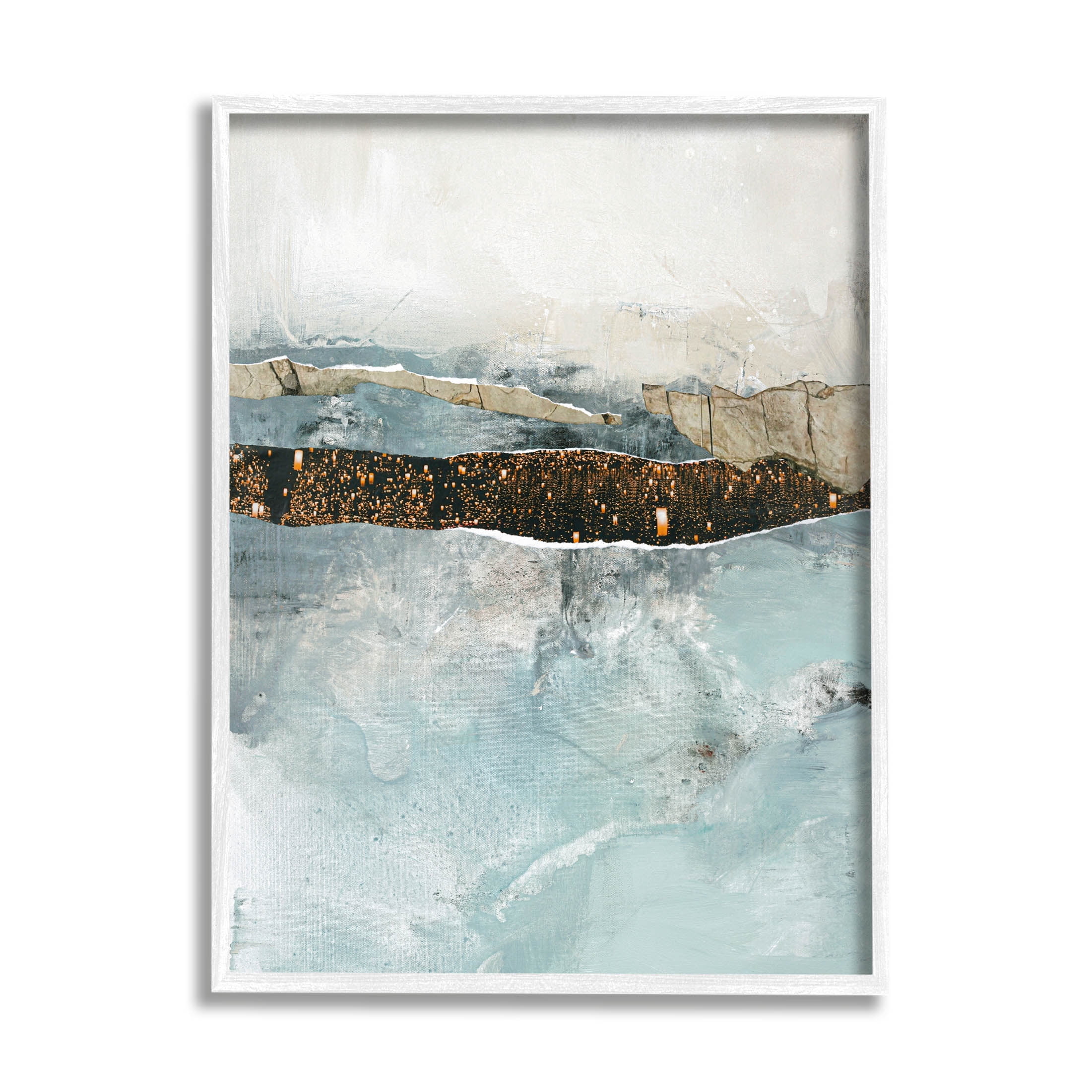 Stupell Industries Layered Mixed Media Collage Painting White Framed Art Print Wall Art, Design by Design Fabrikken