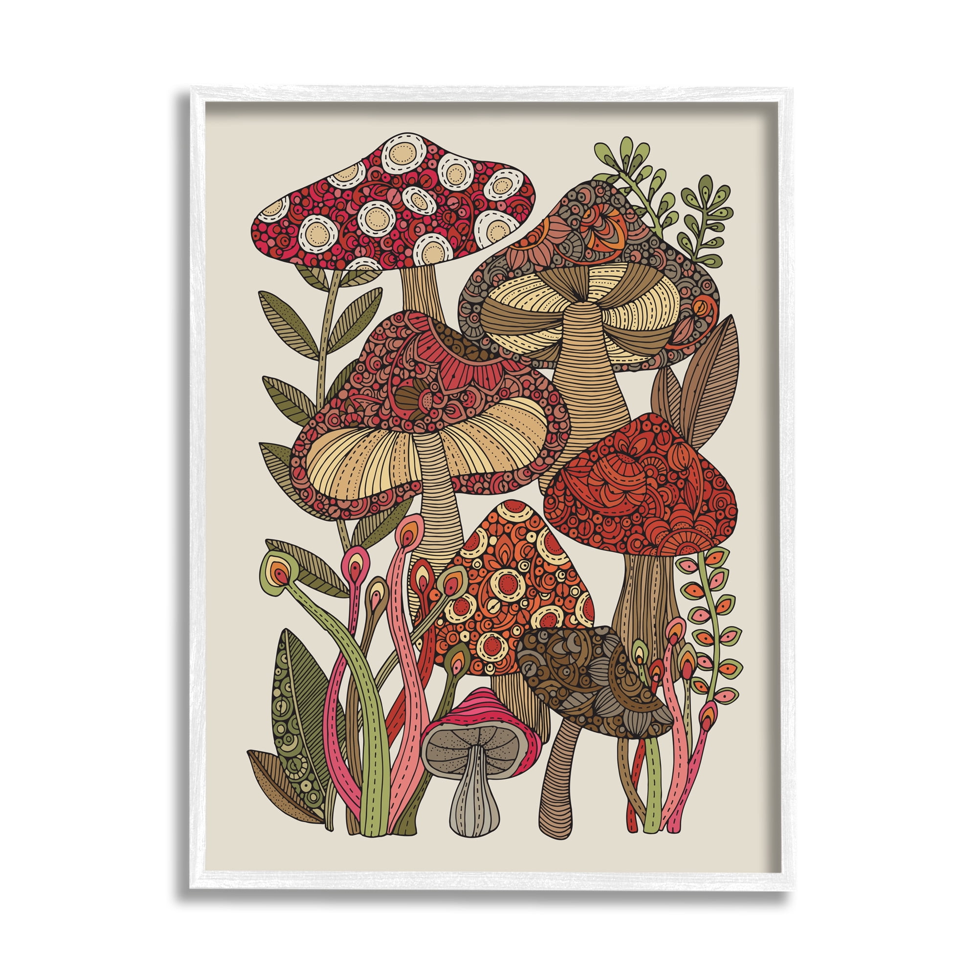 Stupell Industries Layered Mushrooms Nature Botanicals Intricate Floral Patterns Graphic Art White Framed Art Print Wall Art, Design by Valentina Harper