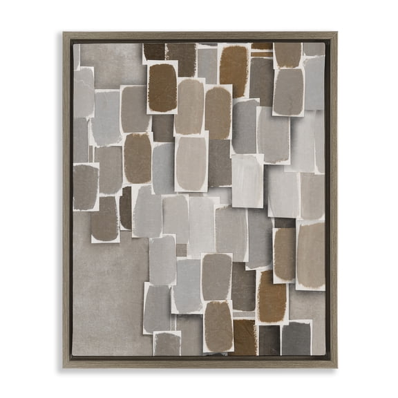 Stupell Industries Layered Neutral Blocked Shapes Brown Framed Floater Canvas Wall Art design by Emma Peal, 21 x 17