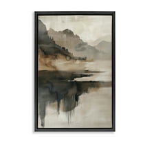 Stupell Industries Layered Opaque Mountain Reflection Landscape & Nature Painting Black Floater Framed Canvas Art Print Wall Art, 17 x 25