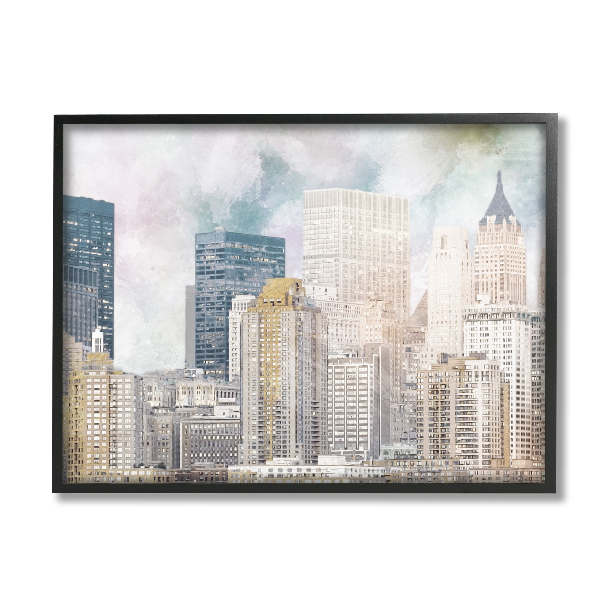 Stupell Industries Layered Pastel Cityscape Buildings City Skyline Architecture Graphic Art Black Framed Art Print Wall Art, Design by Marcus Prime