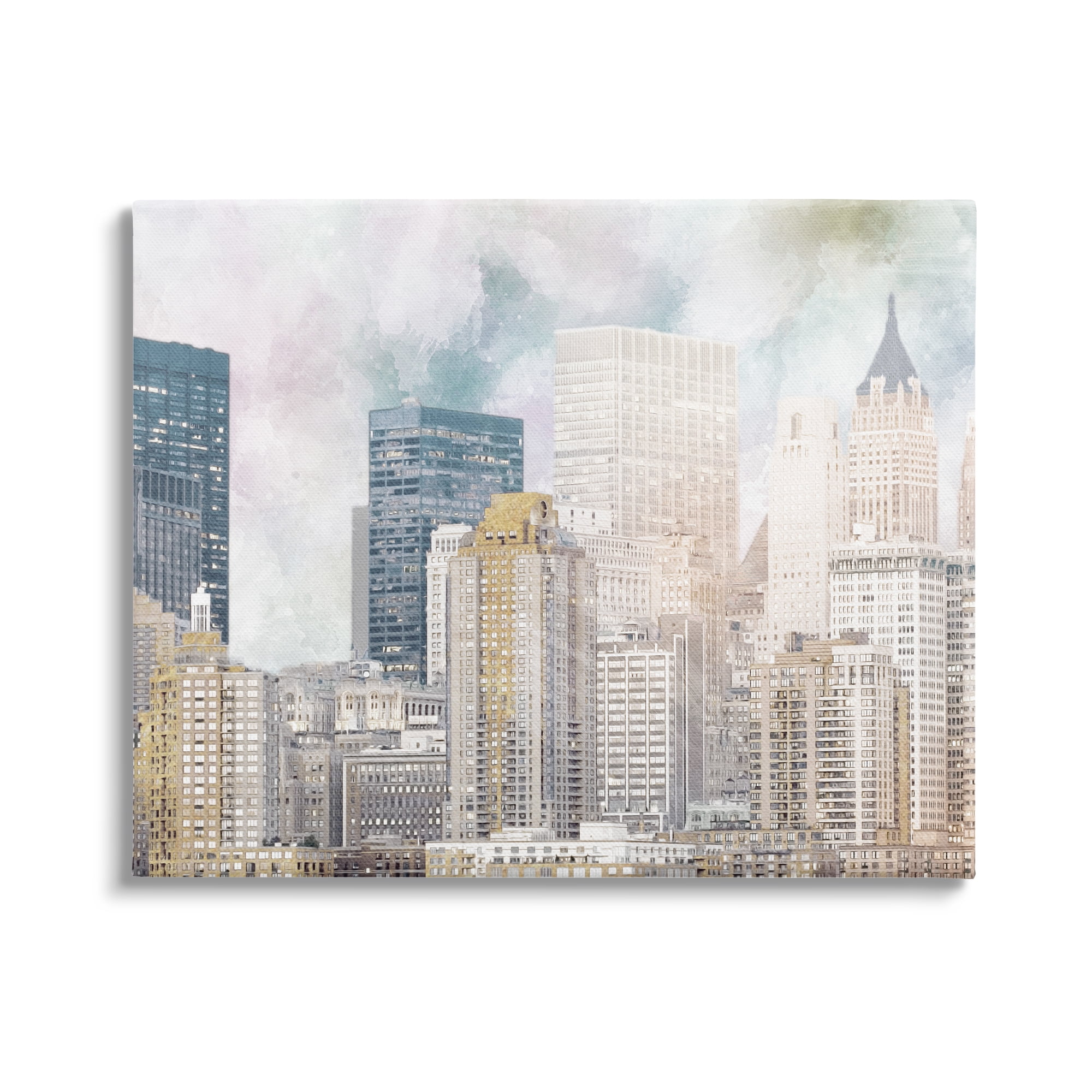 Stupell Industries Layered Pastel Cityscape Buildings City Skyline Architecture Graphic Art Gallery Wrapped Canvas Print Wall Art, Design by Marcus Prime