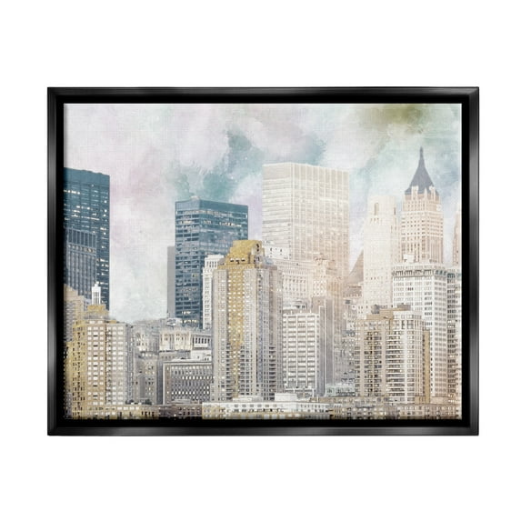 Stupell Industries Layered Pastel Cityscape Buildings City Skyline Architecture Graphic Art Jet Black Floating Framed Canvas Print Wall Art, Design by Marcus Prime