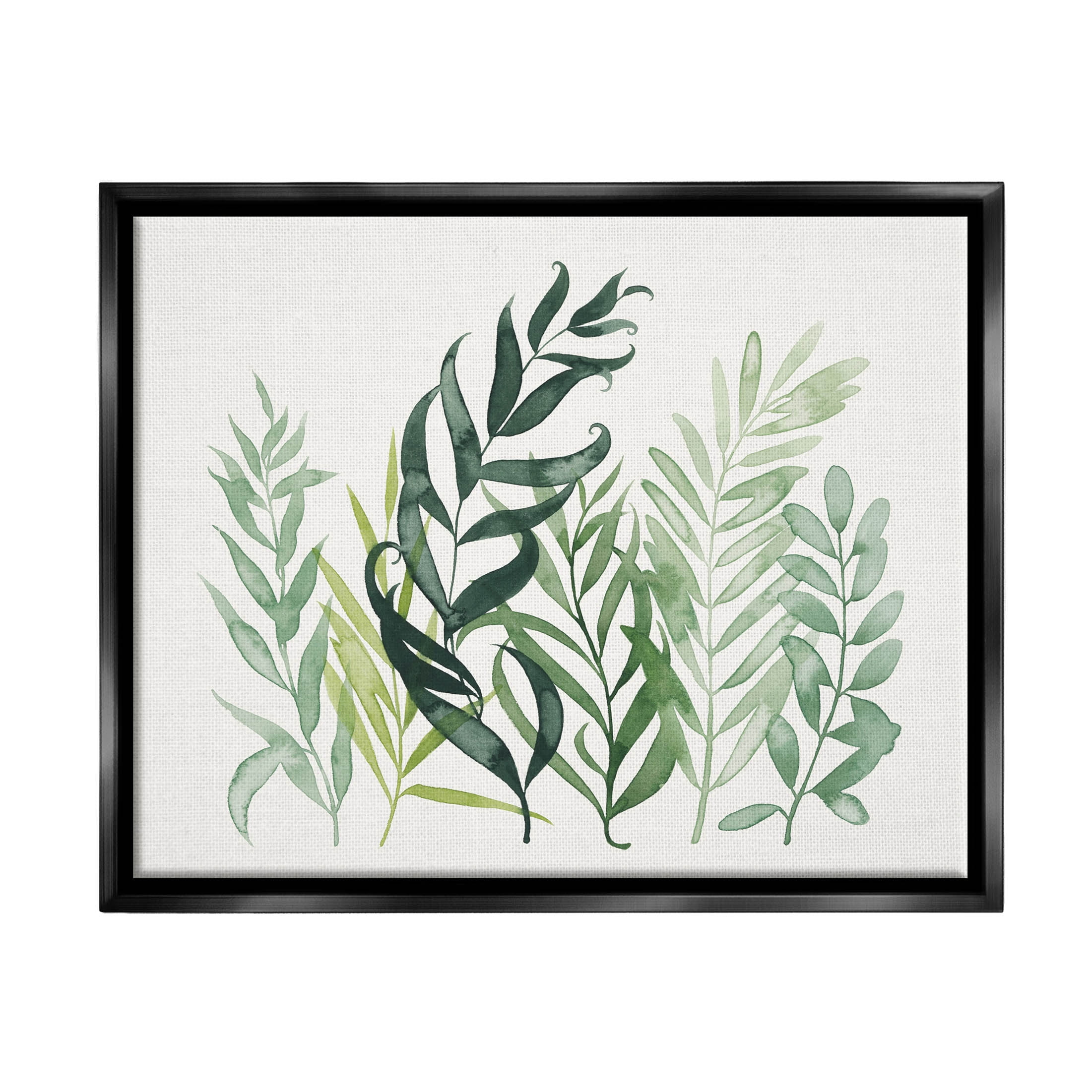 Green Botanical Leaves Black Framed Canvas Wall Art