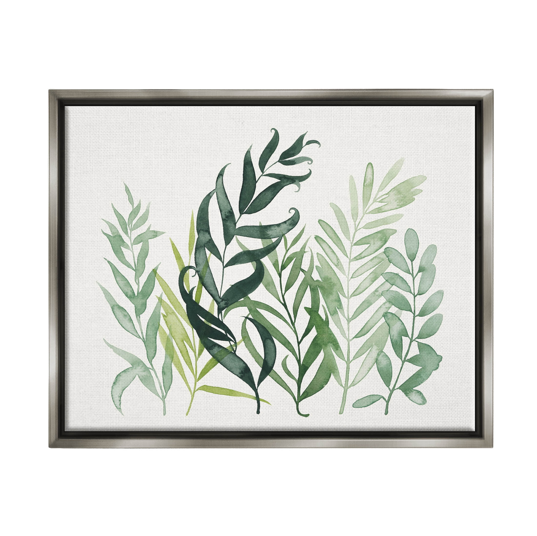 Stupell Industries Layered Plant Leaves Botanical Graphic Art Luster Gray Floating Framed Canvas Print Wall Art, Design by Grace Popp